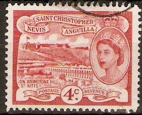 St. Kitts-Nevis 1954 4c Scarlet. SG110. - Click Image to Close
